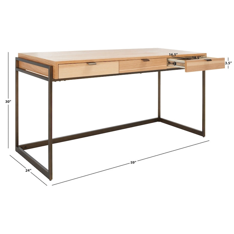 Bureau à 3 tiroirs en eucalyptus fumé