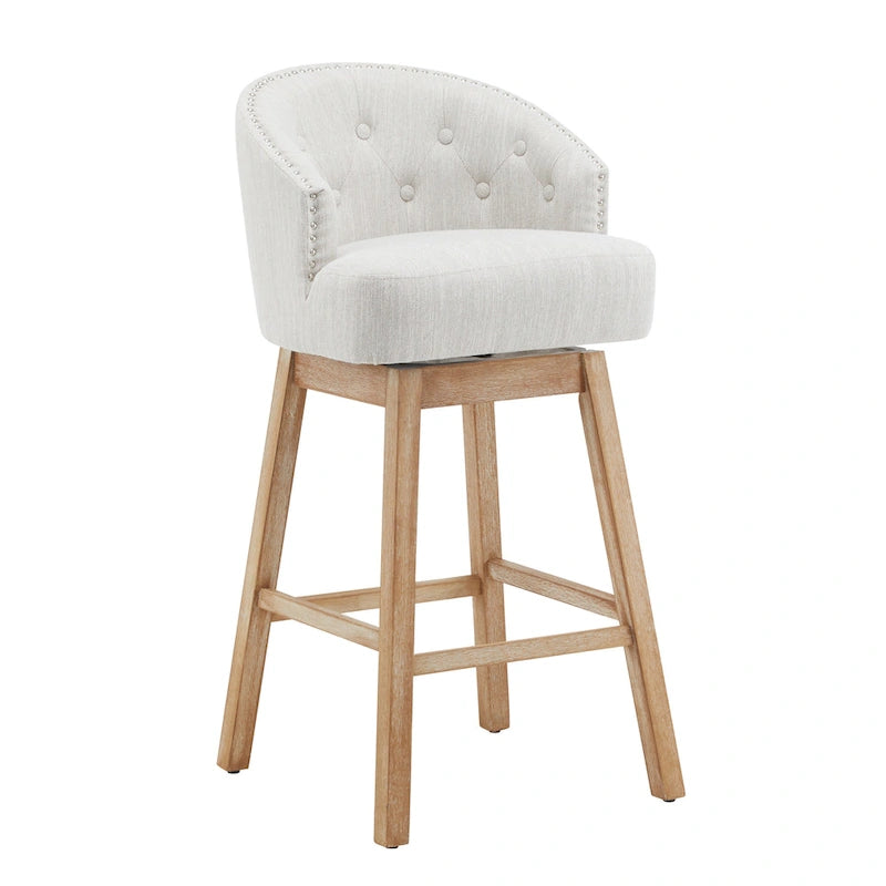 Tabourets de comptoir pivotants rembourrés 33,25 po, ensemble de 2 chaises de bar sans accoudoirs avec structure en bois d'hévéa et repose-pieds