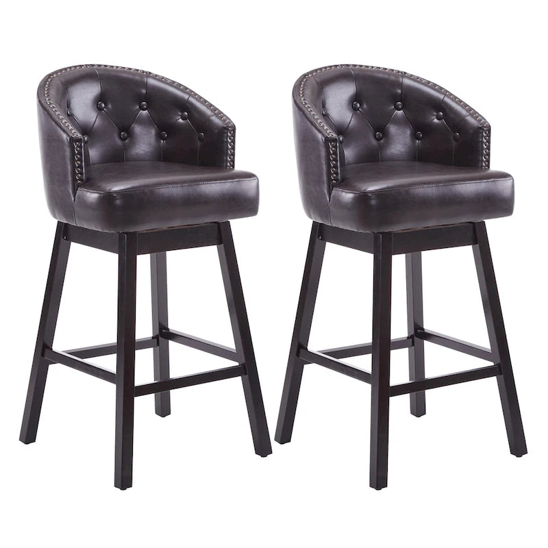 Tabourets de comptoir pivotants rembourrés 33,25 po, ensemble de 2 chaises de bar sans accoudoirs avec structure en bois d'hévéa et repose-pieds