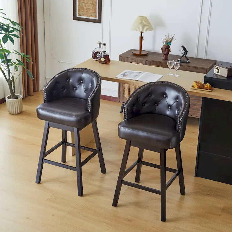 Tabourets de comptoir pivotants rembourrés 33,25 po, ensemble de 2 chaises de bar sans accoudoirs avec structure en bois d'hévéa et repose-pieds