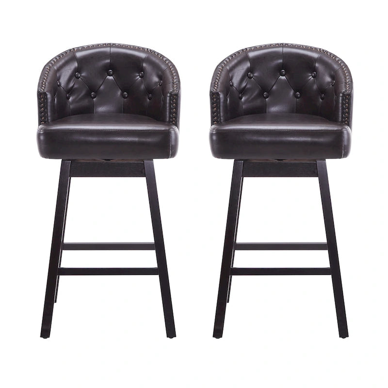 Tabourets de comptoir pivotants rembourrés 33,25 po, ensemble de 2 chaises de bar sans accoudoirs avec structure en bois d'hévéa et repose-pieds