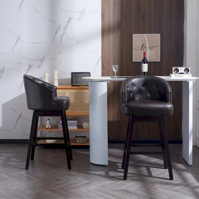 Tabourets de comptoir pivotants rembourrés 33,25 po, ensemble de 2 chaises de bar sans accoudoirs avec structure en bois d'hévéa et repose-pieds