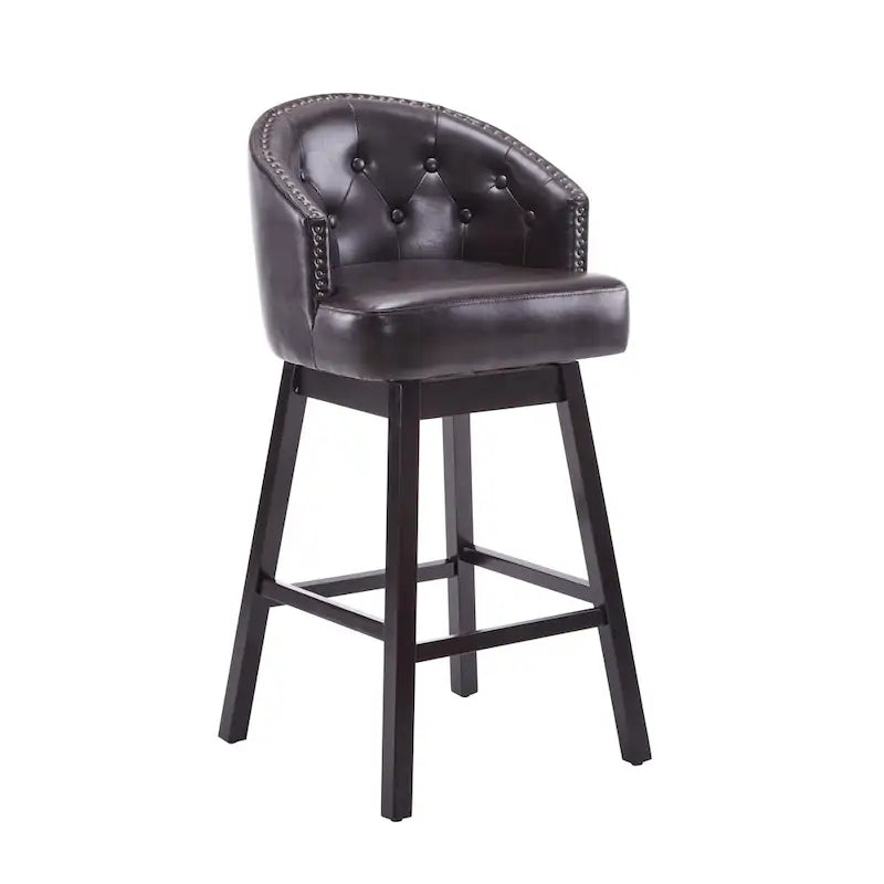 Tabourets de comptoir pivotants rembourrés 33,25 po, ensemble de 2 chaises de bar sans accoudoirs avec structure en bois d'hévéa et repose-pieds