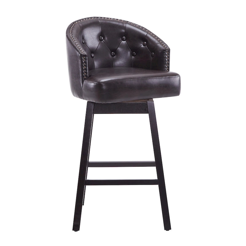 Tabourets de comptoir pivotants rembourrés 33,25 po, ensemble de 2 chaises de bar sans accoudoirs avec structure en bois d'hévéa et repose-pieds