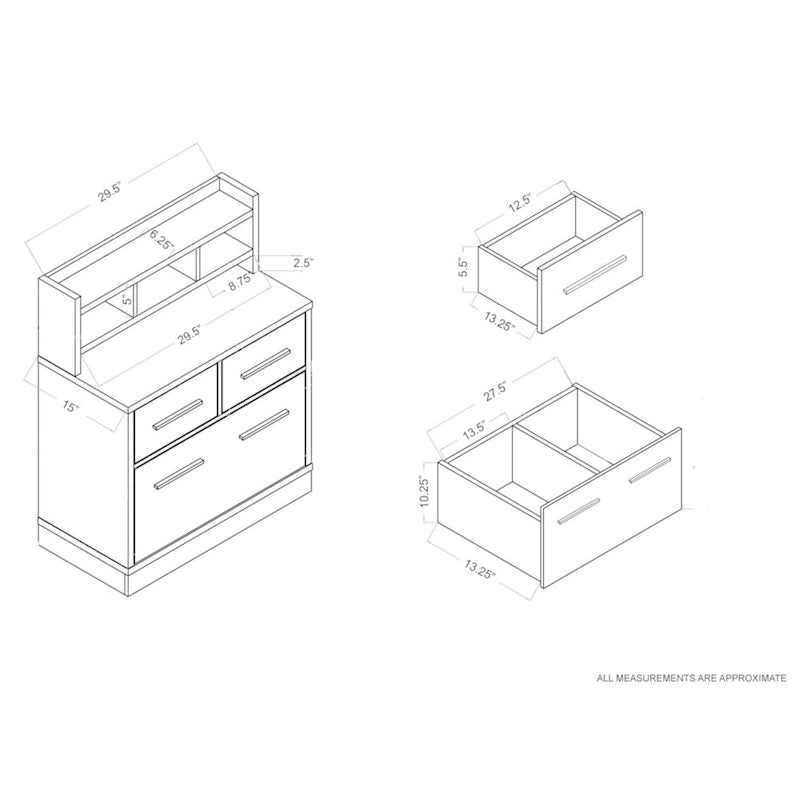 3-Drawer Wood File Cabinet Work Station by