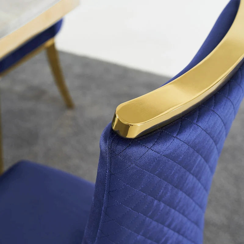Velvet Dining Room Chairs with Reticulate Texture Back and Metal Trim Top