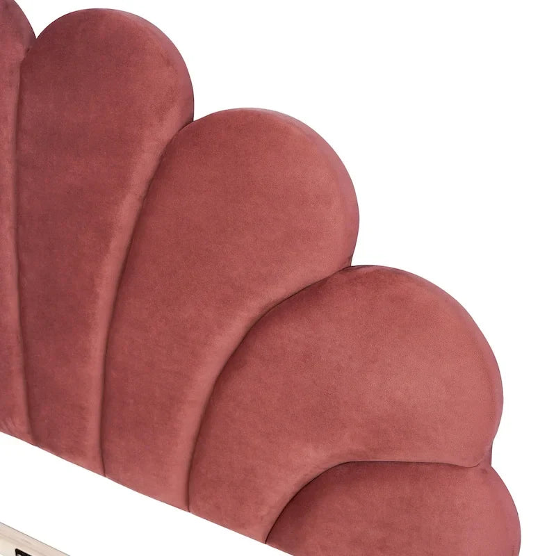 Upholstered Platform Bed with Flower Pattern Headboard