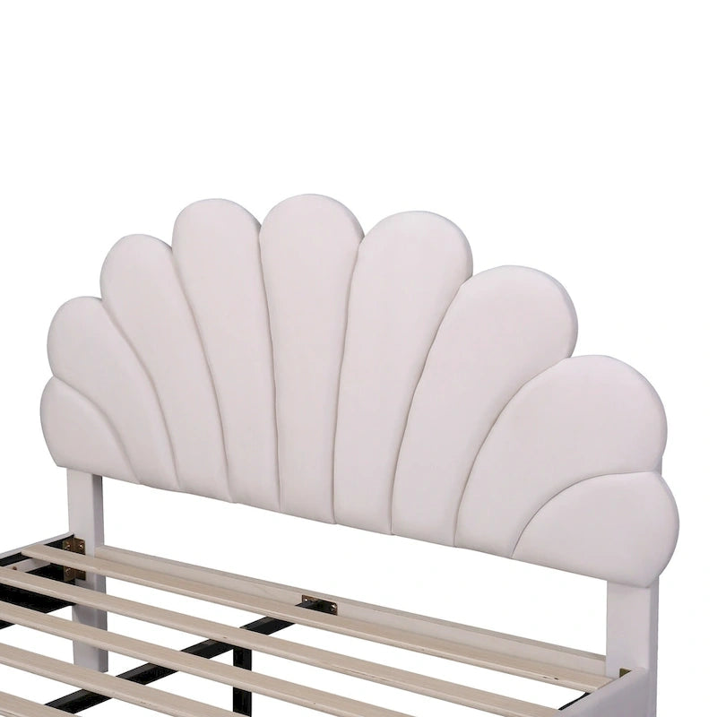 Upholstered Platform Bed with Flower Pattern Headboard