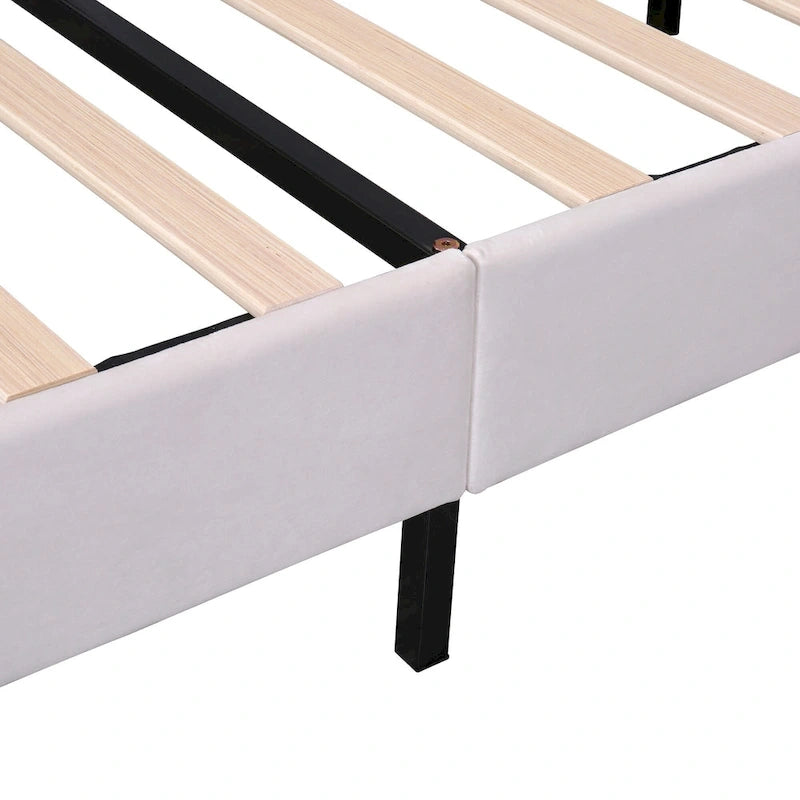 Upholstered Platform Bed with Flower Pattern Headboard