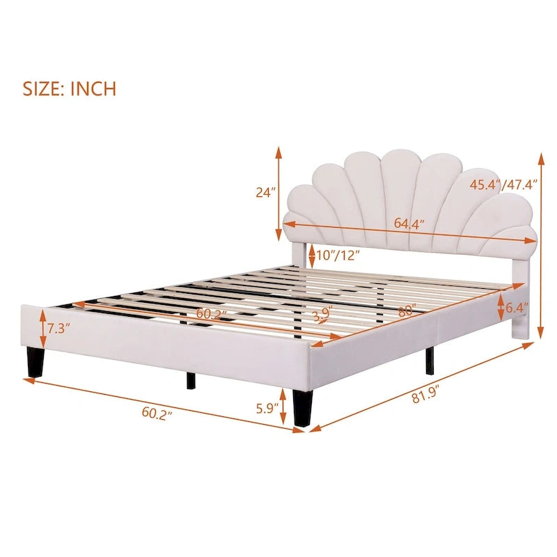 Upholstered Platform Bed with Flower Pattern Headboard