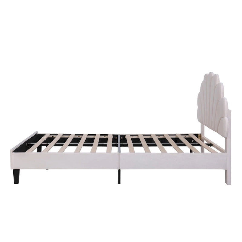 Upholstered Platform Bed with Flower Pattern Headboard