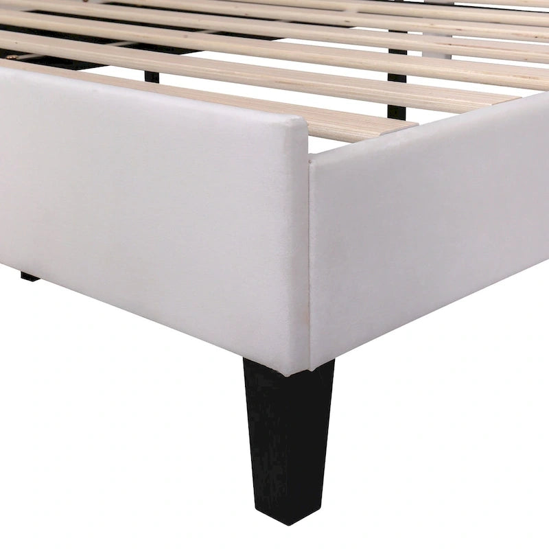 Upholstered Platform Bed with Flower Pattern Headboard