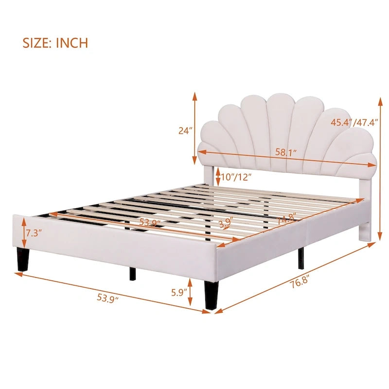 Upholstered Platform Bed with Flower Pattern Headboard