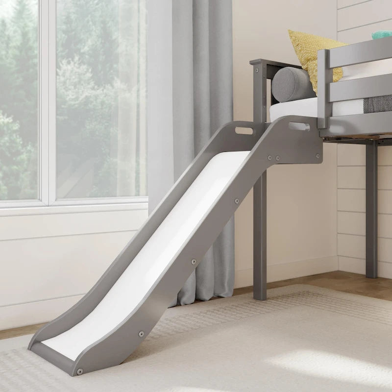 Lit mezzanine jumeau bas avec escalier, toboggan facile et rideau