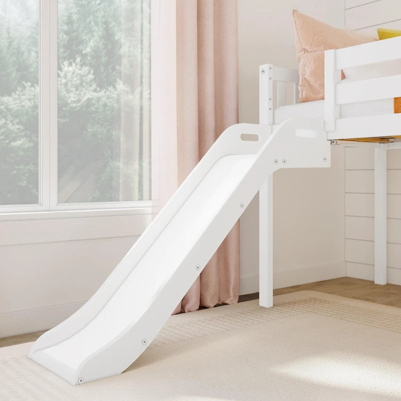 Lit mezzanine jumeau bas avec escalier, toboggan facile et rideau