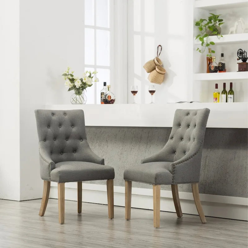 Tufted Solid Wood Silver Nailhead Wingback Hostess Chairs (Set of 2)