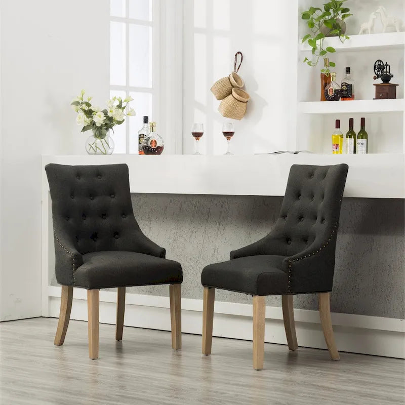 Tufted Solid Wood Silver Nailhead Wingback Hostess Chairs (Set of 2)