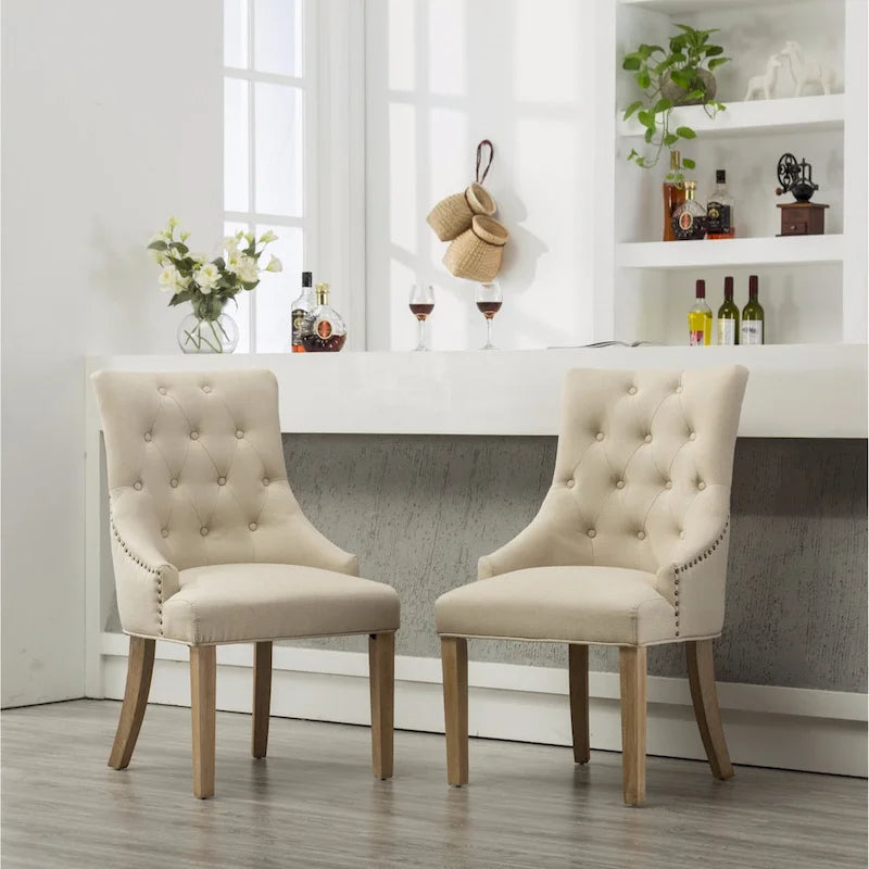 Tufted Solid Wood Silver Nailhead Wingback Hostess Chairs (Set of 2)