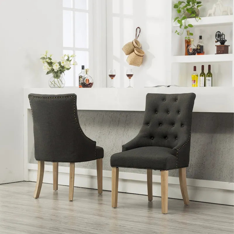Tufted Solid Wood Silver Nailhead Wingback Hostess Chairs (Set of 2)