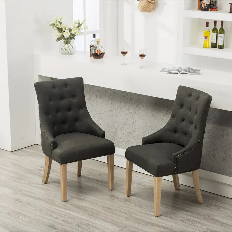 Tufted Solid Wood Silver Nailhead Wingback Hostess Chairs (Set of 2)