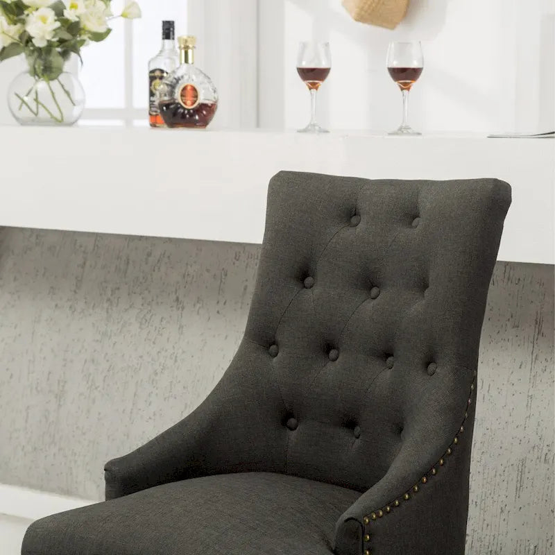 Tufted Solid Wood Silver Nailhead Wingback Hostess Chairs (Set of 2)
