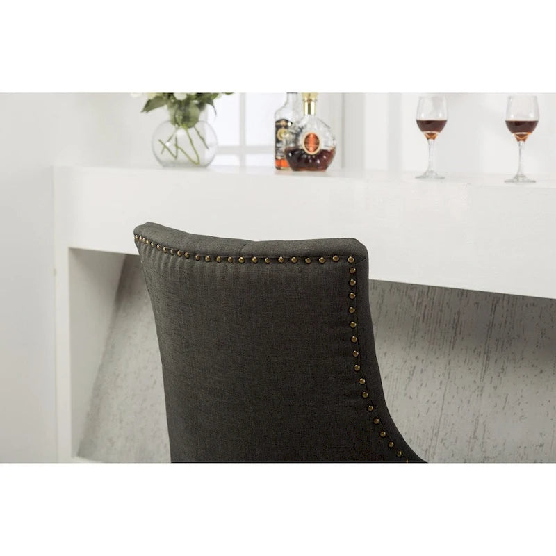 Tufted Solid Wood Silver Nailhead Wingback Hostess Chairs (Set of 2)