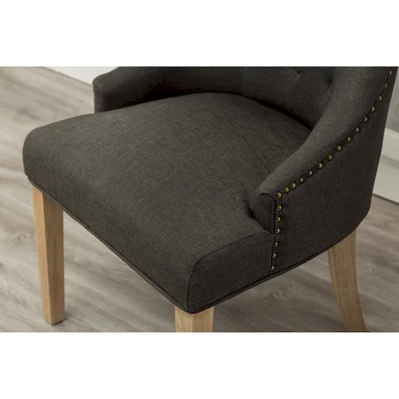 Tufted Solid Wood Silver Nailhead Wingback Hostess Chairs (Set of 2)