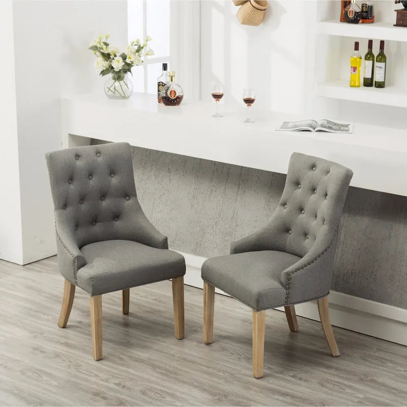 Tufted Solid Wood Silver Nailhead Wingback Hostess Chairs (Set of 2)