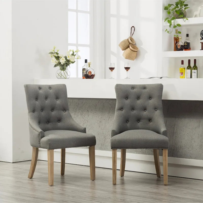 Tufted Solid Wood Silver Nailhead Wingback Hostess Chairs (Set of 2)