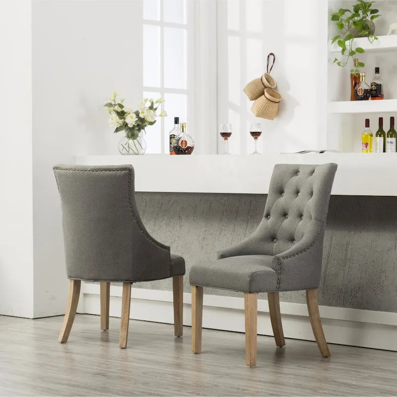 Tufted Solid Wood Silver Nailhead Wingback Hostess Chairs (Set of 2)