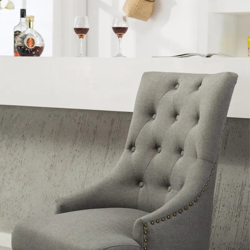 Tufted Solid Wood Silver Nailhead Wingback Hostess Chairs (Set of 2)