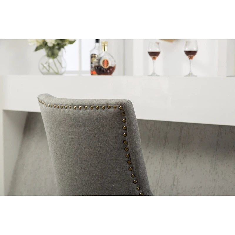 Tufted Solid Wood Silver Nailhead Wingback Hostess Chairs (Set of 2)