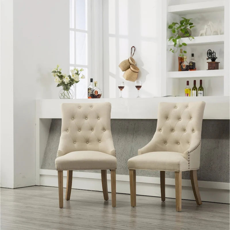 Tufted Solid Wood Silver Nailhead Wingback Hostess Chairs (Set of 2)