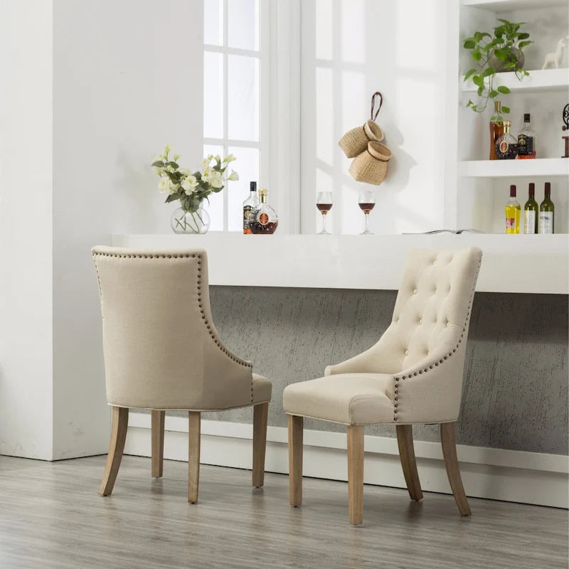 Tufted Solid Wood Silver Nailhead Wingback Hostess Chairs (Set of 2)
