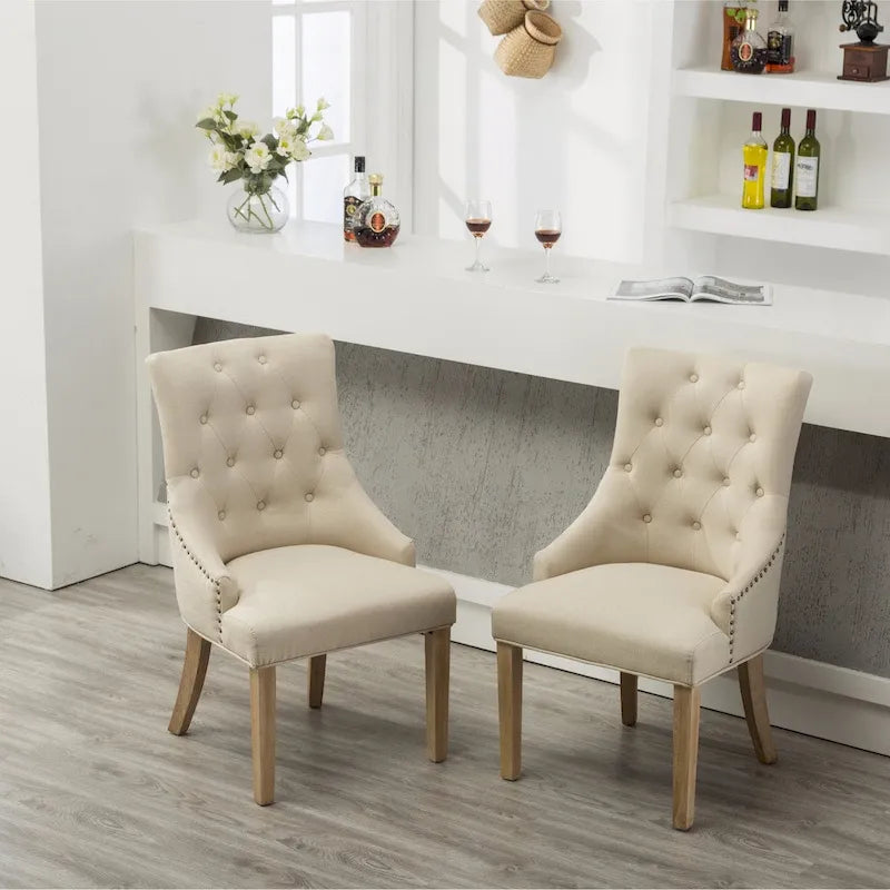 Tufted Solid Wood Silver Nailhead Wingback Hostess Chairs (Set of 2)