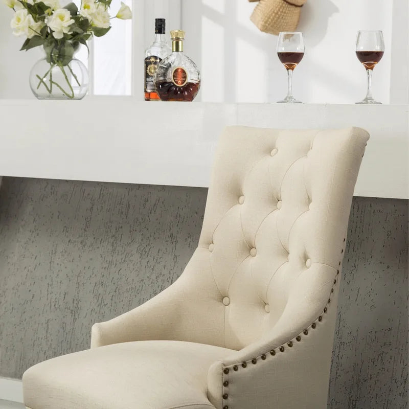 Tufted Solid Wood Silver Nailhead Wingback Hostess Chairs (Set of 2)
