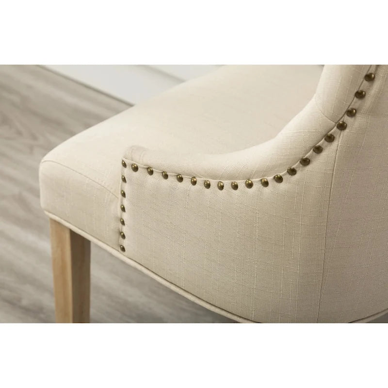Tufted Solid Wood Silver Nailhead Wingback Hostess Chairs (Set of 2)