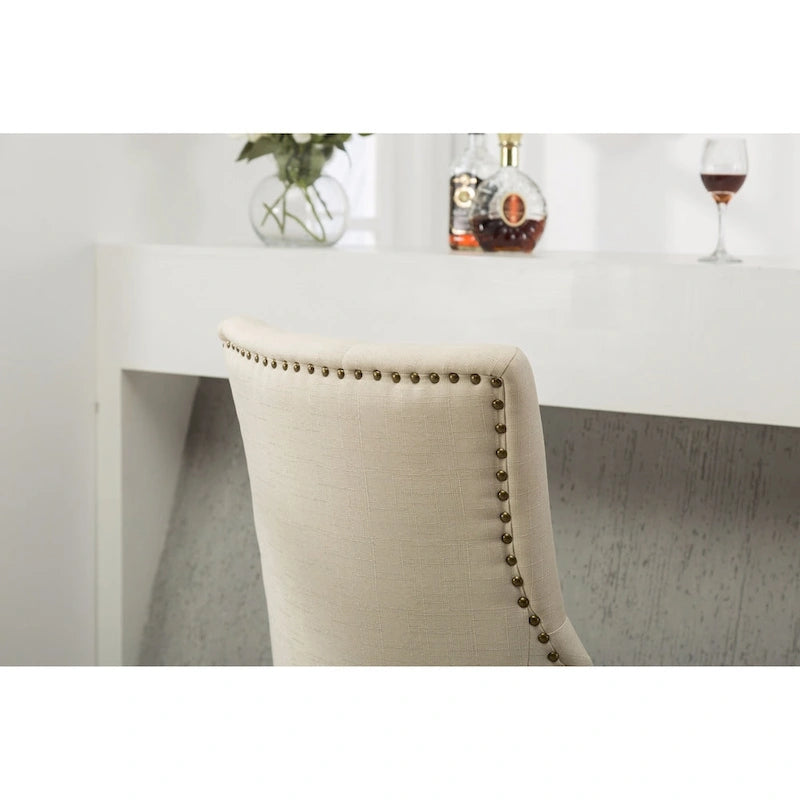 Tufted Solid Wood Silver Nailhead Wingback Hostess Chairs (Set of 2)