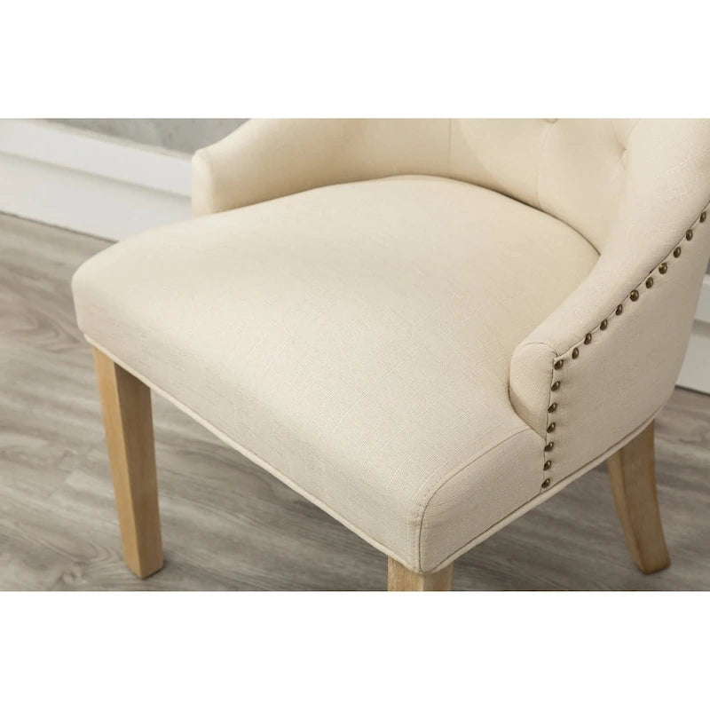 Tufted Solid Wood Silver Nailhead Wingback Hostess Chairs (Set of 2)