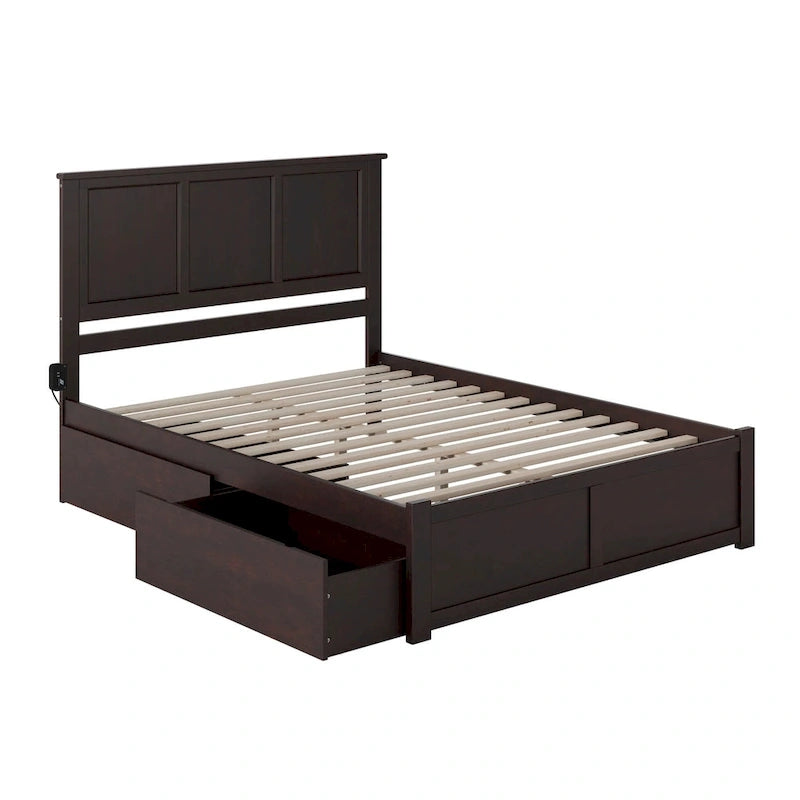 King Platform Bed with Footboard and 2 Drawers in Espresso