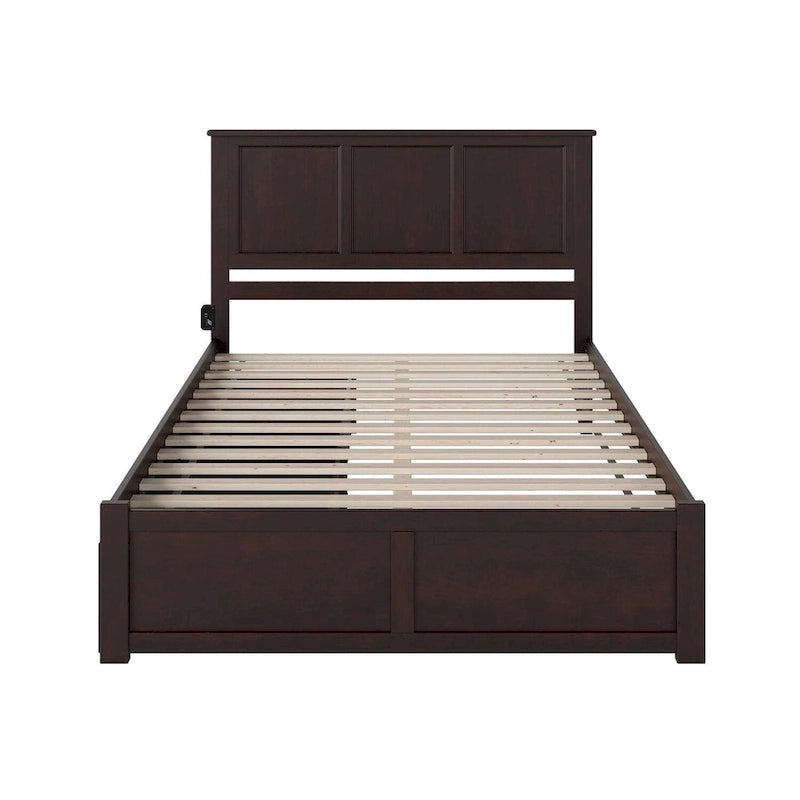 King Platform Bed with Footboard and 2 Drawers in Espresso