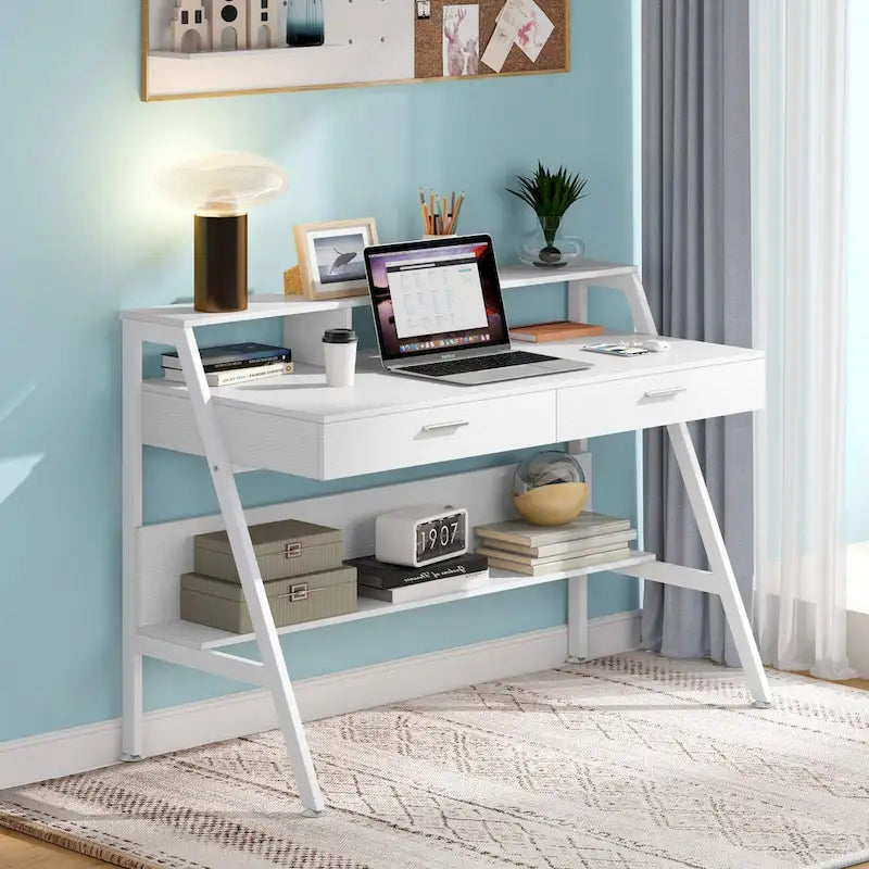 47 Inch Computer Desk with Drawers and Storage Monitor Hutch Shelf