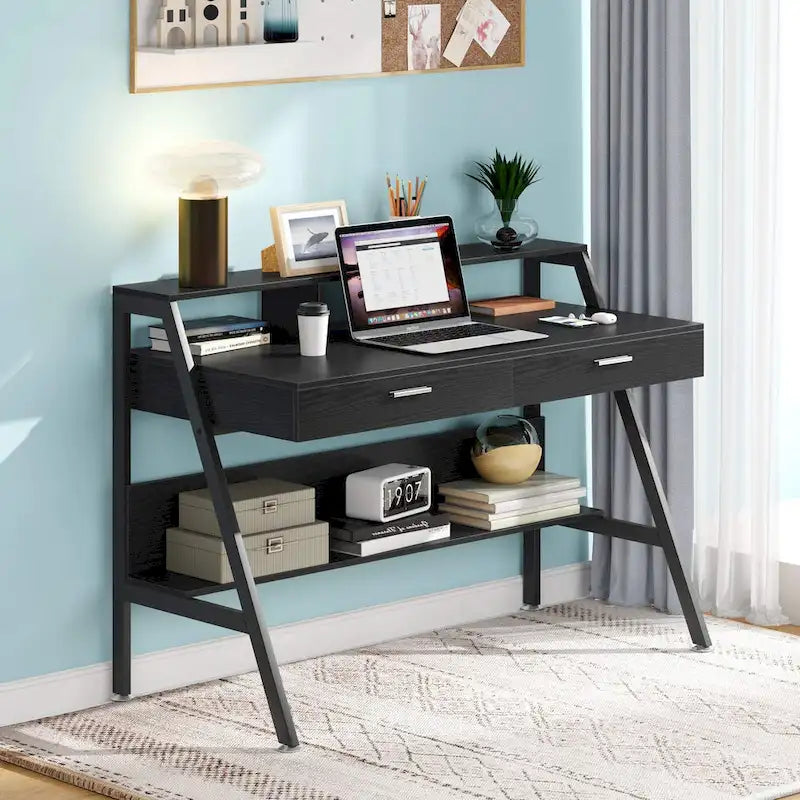 47 Inch Computer Desk with Drawers and Storage Monitor Hutch Shelf