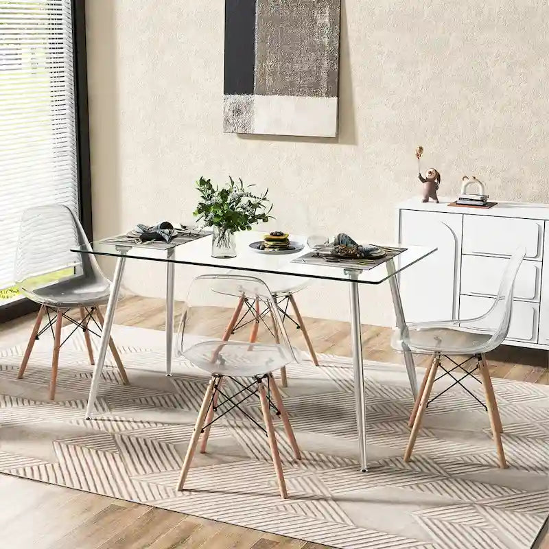 Table à manger moderne en verre, rectangulaire, avec métal