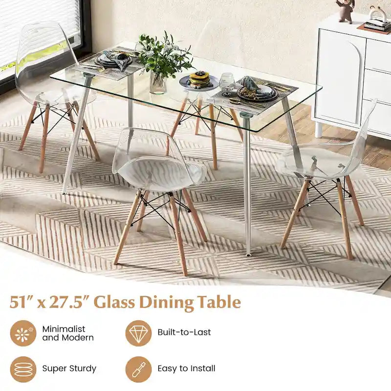 Table à manger moderne en verre, rectangulaire, avec métal