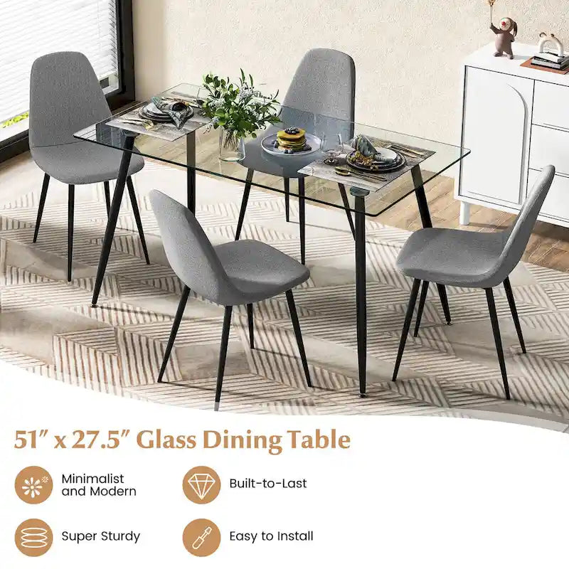 Table à manger moderne en verre, rectangulaire, avec métal