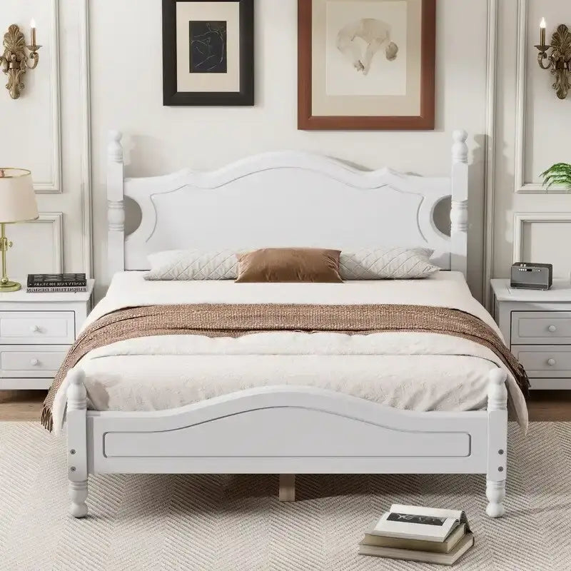 Retro Wood Platform Bed Frame with Wooden Slat Support