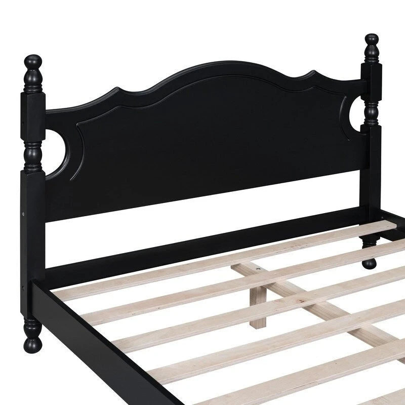 Retro Wood Platform Bed Frame with Wooden Slat Support