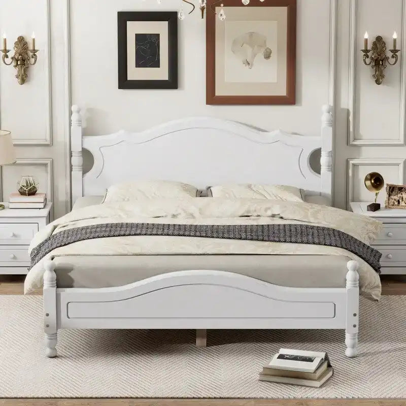 Retro Wood Platform Bed Frame with Wooden Slat Support