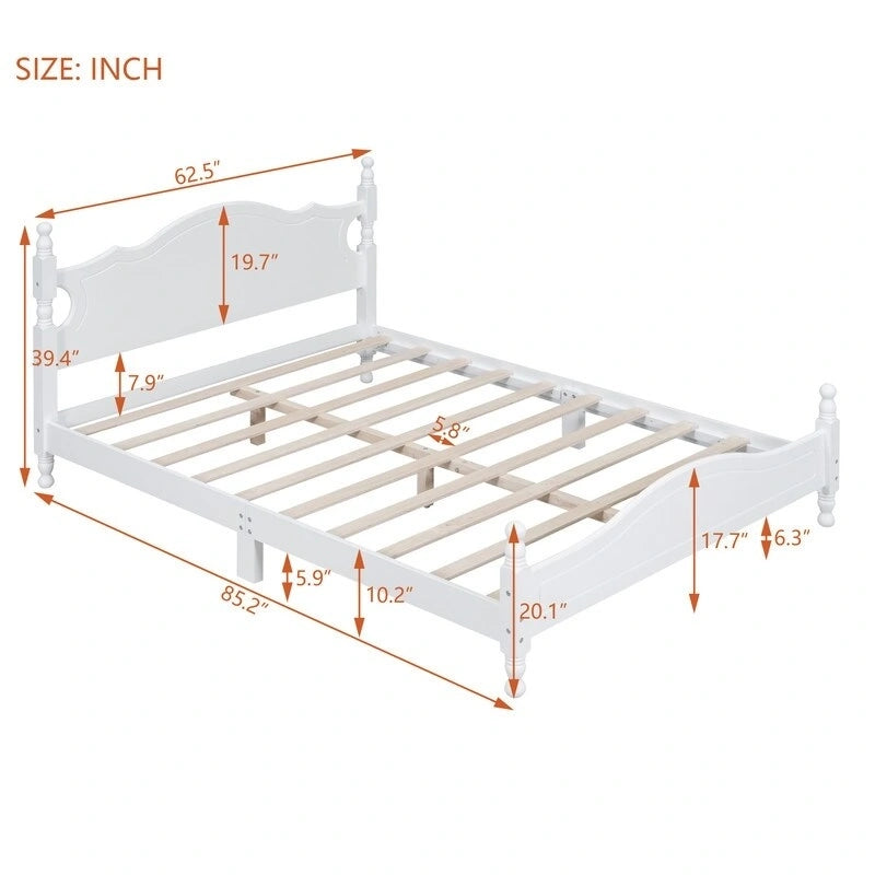 Retro Wood Platform Bed Frame with Wooden Slat Support